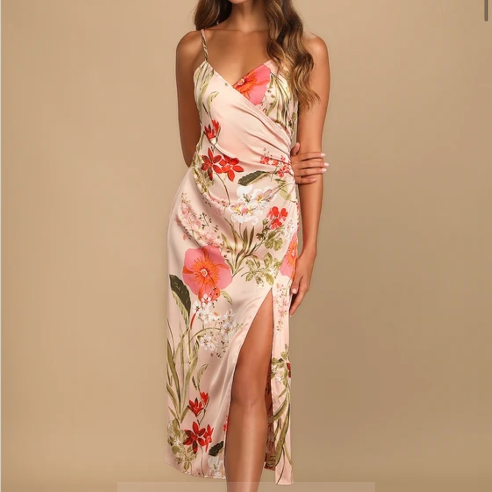 Lulu's Pink Floral Midi Dress